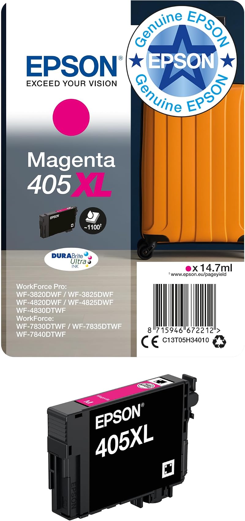 Epson 405XL Magenta High Yield DURABrite Ultra Ink C13T05H34010