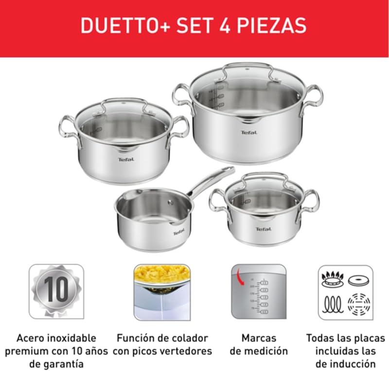 Duetto Plus - Juego de 4 Piezas + 3 Accesorios, Acero inoxidable