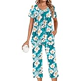 Aodemo Womens Capri Pajama Sets 2 Piece Summer Loungewear Ladies Pjs Set Sleepwear with Pockets