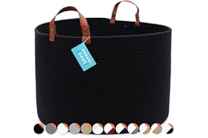 OrganiHaus Black Baskets for Organizing 20x13, Large Blanket Basket for Living Room, Toy Storage Basket for Kids, Cotton Rope Basket w/Handles, Large Basket for Blankets, Large Storage Basket