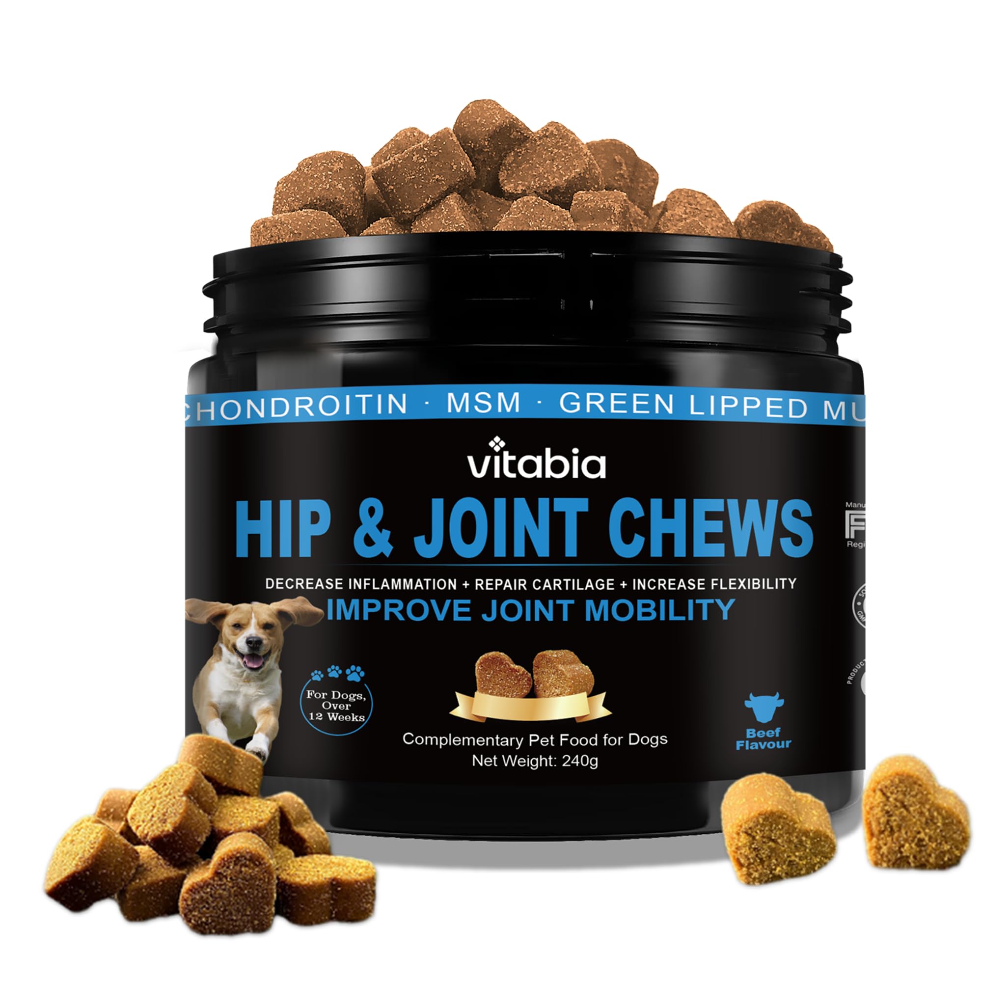 Joint Supplements for Dogs – Dog Joint Care with Glucosamine, Chondroitin, Green Lipped Mussel and Turmeric Dog for Effective Dog Pain Relief – Beef Flavour joint supplements for dogs (120 Count)
