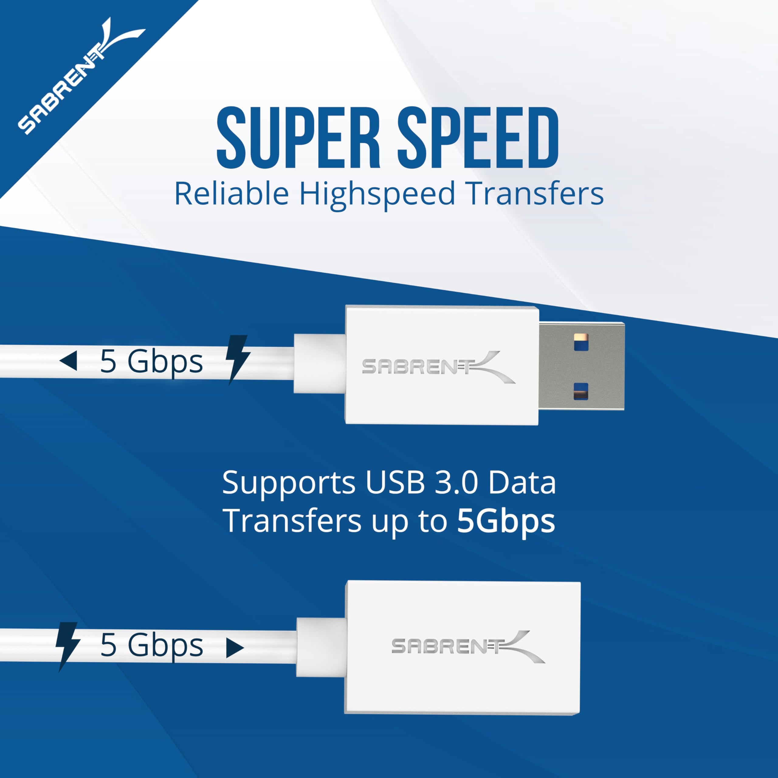 SABRENT 22AWG USB 3.0 Extension Cable A Male to A Female [White] 3 Feet (CB-303W)