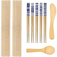 9 PCS Premium Sushi Making Kit, Sushi Mat, Including 2 Sushi Roller - Glue Free, 5 Pairs of Chopsticks, 1 Paddle, 1…
