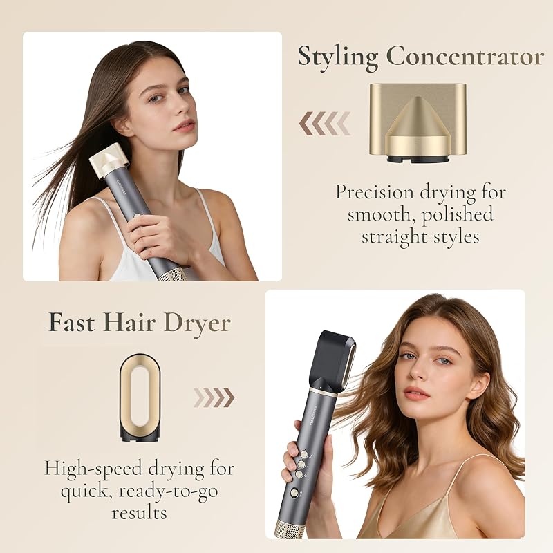 All-in-One Hot Air Styler, Asciugacapelli Professionale Rapido, Anti-Crespo, Styler ad Aria Calda con Tecnologia a Ioni Negativi, Strumento per Styling dei Capelli Alta Velocità, QR-8820