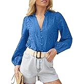 Dokotoo Women's Long Sleeve Hollow Out Lace Embroidered Blouse Tops Casual Cotton Shirts