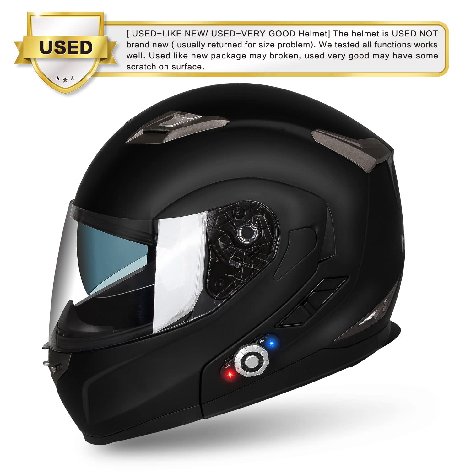 Used Like New/ Very Good FreedConn BM2-S Modular Flip Up Bluetooth Integrated Motorcycle Helmet Dual Visor 2 Riders Intercom ( Matte Black, M)