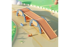 LUUYOUU Children's Indoor Climbing Slideway Swing Playground 4-in-1 Function: Slide, Rock Climbing, Balance Board and Cradle Safe and Solid Montessori Toys Blue（2 Climbing Frame+3 Sliding Plate）