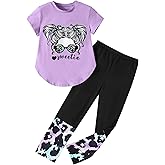 Hevemexy Girls Outfits Short Sleeve Irregular Tops + Camouflage Long Legging Outfits 2PCs Summer Pant Sets 6-14T