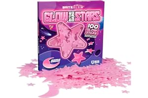 OIG BRANDS 100PK Pink Glow in The Dark Stars for Ceiling Easter Basket Stuffers for Kids - Star Brite Plastic Glow Stars with Moon & Putty Ages 4,5,6,7,8,9,10,11,12 for Bedroom Space Night Light Room Non-Toxic