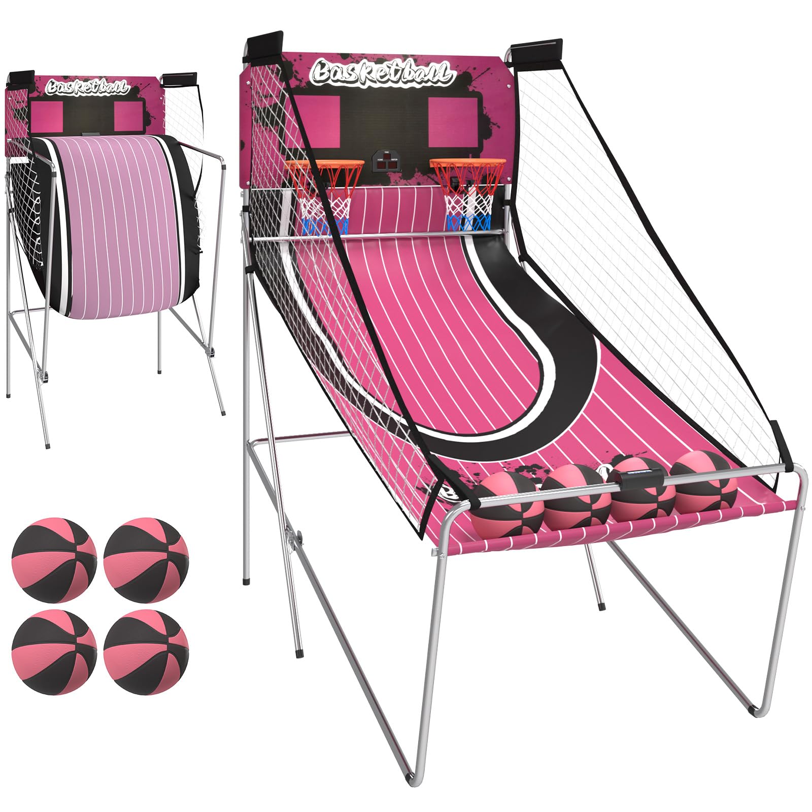 Photo 1 of *** UNKNOWN MISSING HARDWARE ***Danrelax Basketball Arcade Game Indoor, Electronic Basketball Game Dual Shot with 8 Game Modes, LCD Score Display, and 4 Rubber Balls, Basketball Indoor Arcade Game for Home, Pink