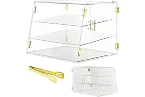 CITYJOY 3-Tier Slanted Acrylic Bakery Display Case, 21"×17"×17" Commercial Countertop Pastry Showcase with Automatic-Closing Rear Doors for Donuts, Bagels, Macarons, Cupcakes
