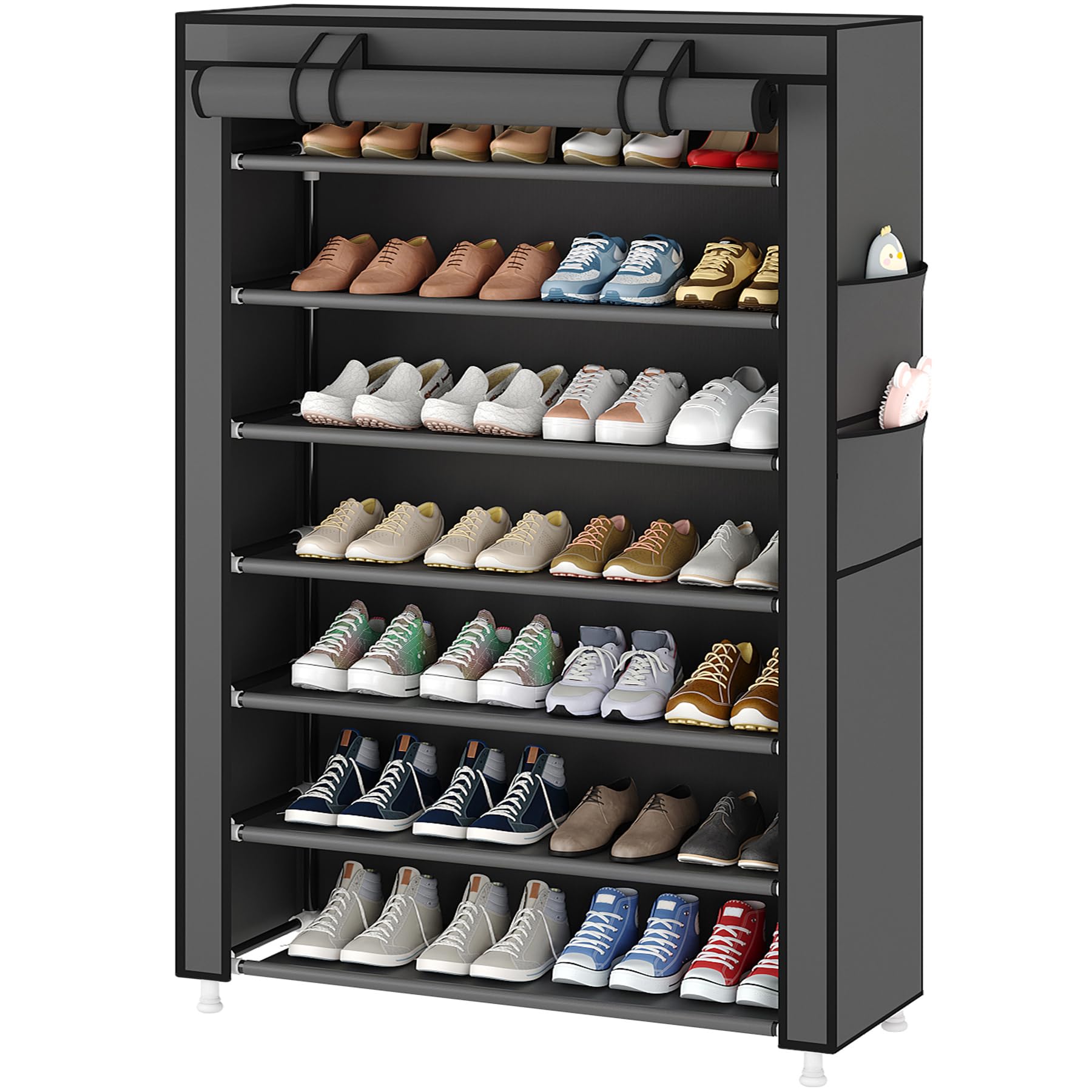 Photo 1 of Laiensia 7-Tier Vertical Shoe Rack Organizer, Space Saving Shoe Storage Organizer, Non-Woven Cover Shoe Shelf Holds 28-35 Pairs for Bedroom, Hallway, Closet Entryway, Grey