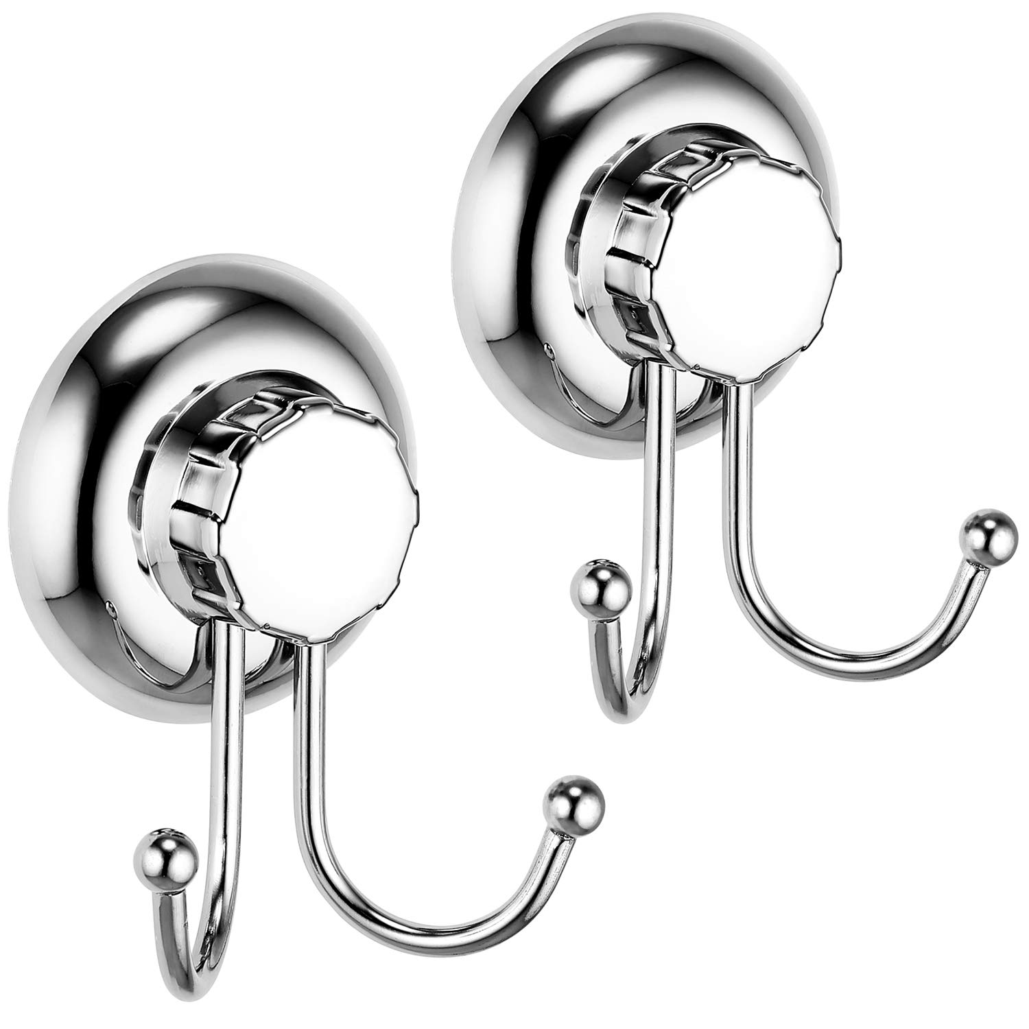 MaxHold No-Drilling/Suction Cup 2 Pack Double Robe Hook - Vaccum System - Stainless Steel Never Rust - for Bathroom & Kitchen