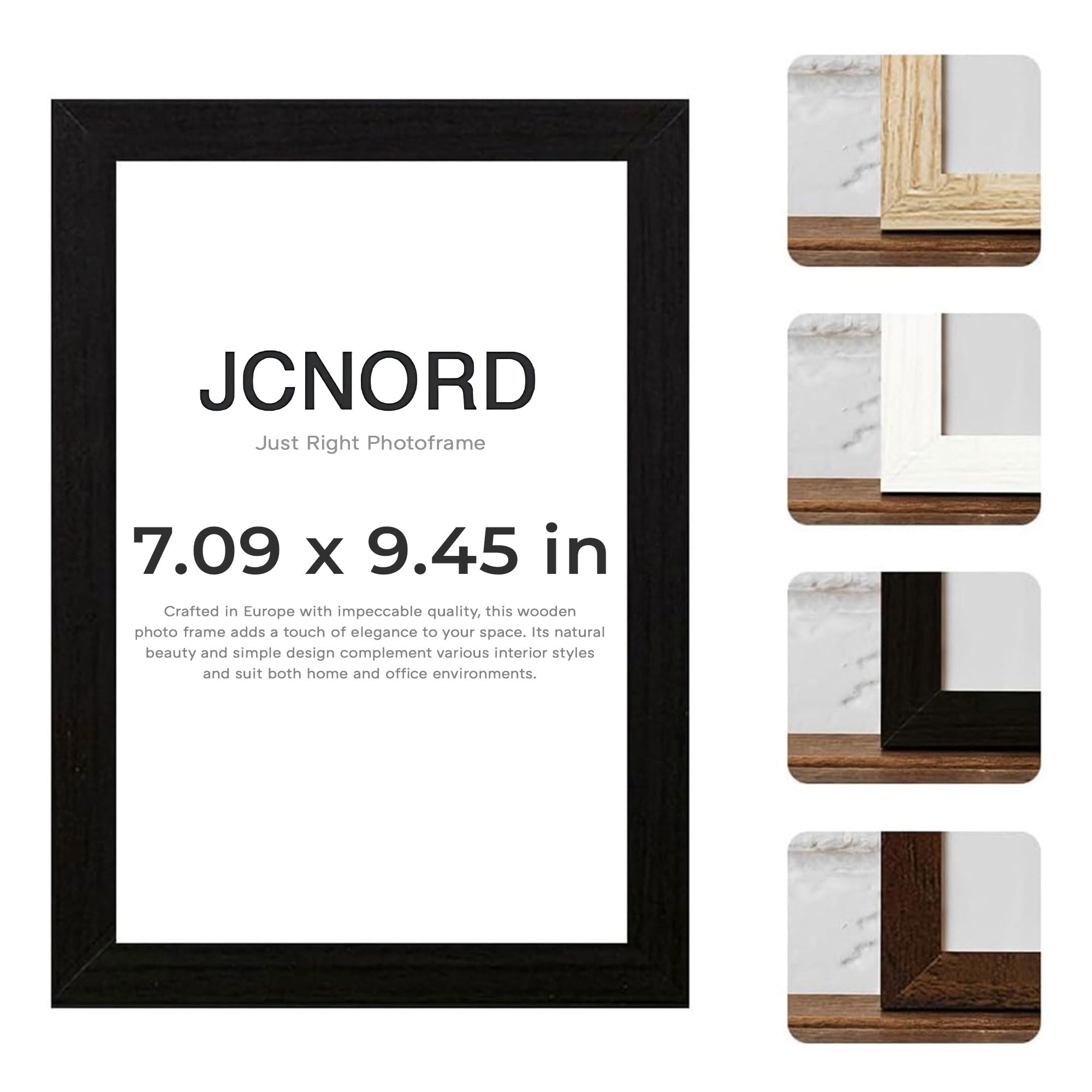 JCNORD Black MDF Wooden Picture Frame 10x7 inches (18x24 cm) with Shatterproof Acrylic Glass | Modern Photo Frame for Walls and Tables