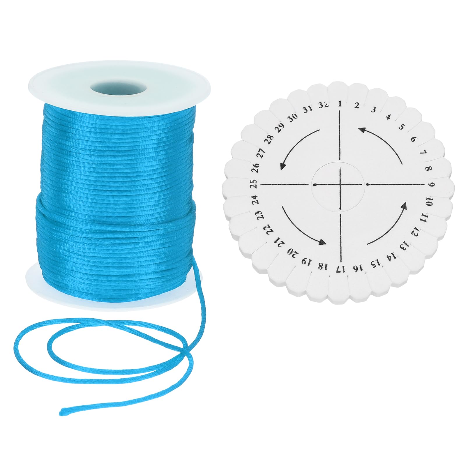 uxcell 109 Yards 2mm Satin String Cord, Polyester Cord Beading String with Disc Organizer for DIY Bracelet Necklace Chinese Knot Jewelry Making Macrame Trim, Lake Blue