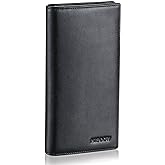 HISCOW Bifold Long Wallet with 15 Credit Card Slots - Italian Calfskin (Black)