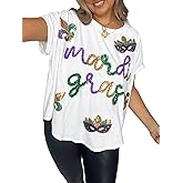 Chvity Mardi Gras Shirts for Women Purple Gold Green Sequin Short Sleeve Carnival Party Top Fat Tuesday Outfit