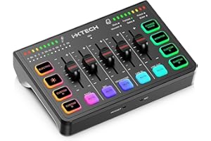 IXTECH Gaming Audio Mixer 4 Channel Soundboard, Streaming RGB PC Audio Interface with XLR Microphone Support, Audio Equalizer for Gaming Podcast Streaming Karaoke, Individual Volume Controls (Black)