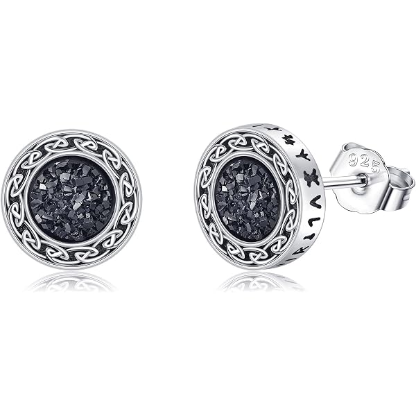 Viking Runes Earrings - S925 Sterling Silver With Abalone Shell, Norse Symbol Studs For Women & Men