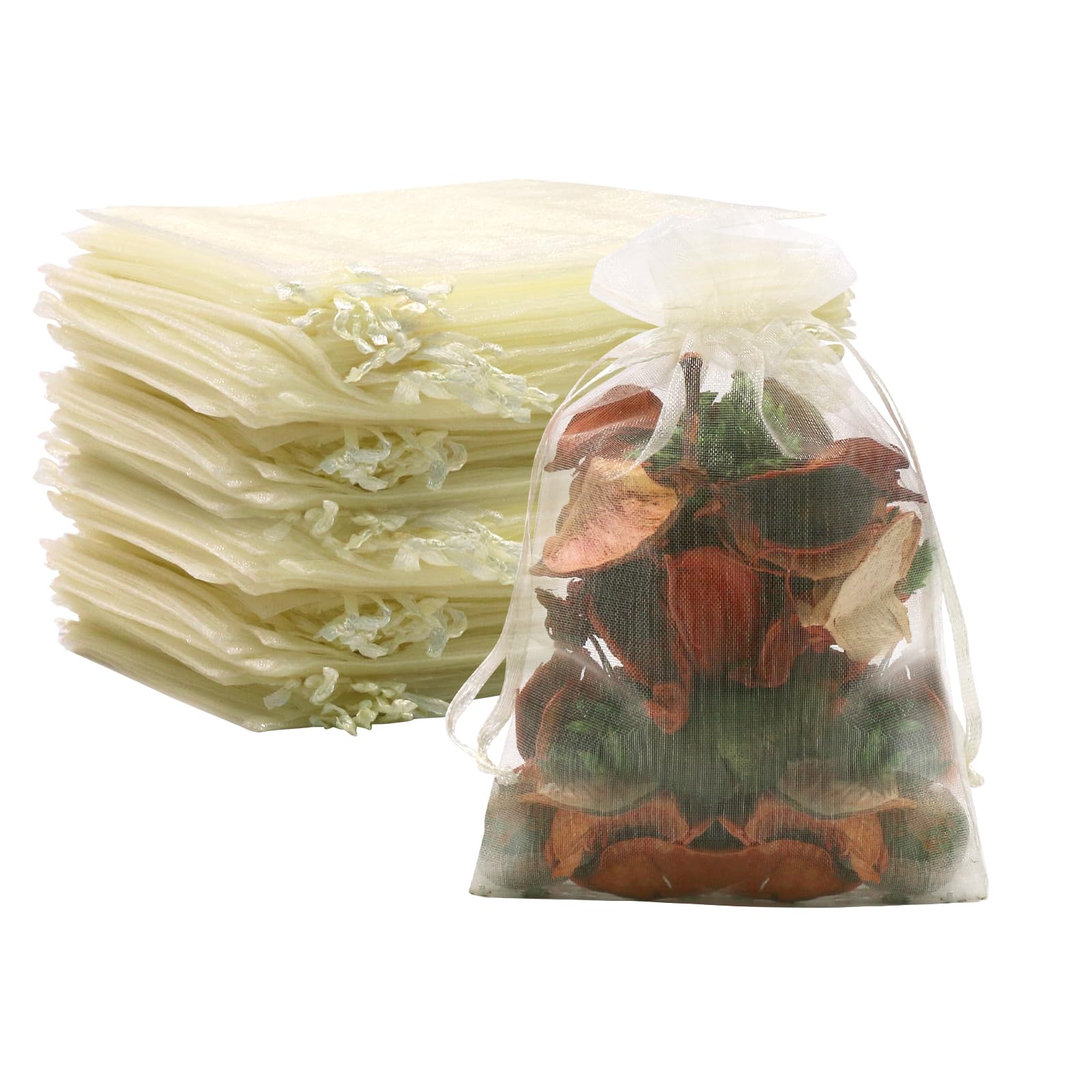 SumDirect 100Pcs 10 x 15cm Sheer Organza Wedding Favour Bag with Satin Drawstring. Used as candy Pouches Jewelry Pouch Wedding Party Christmas Favor Gift Bags (Beige)