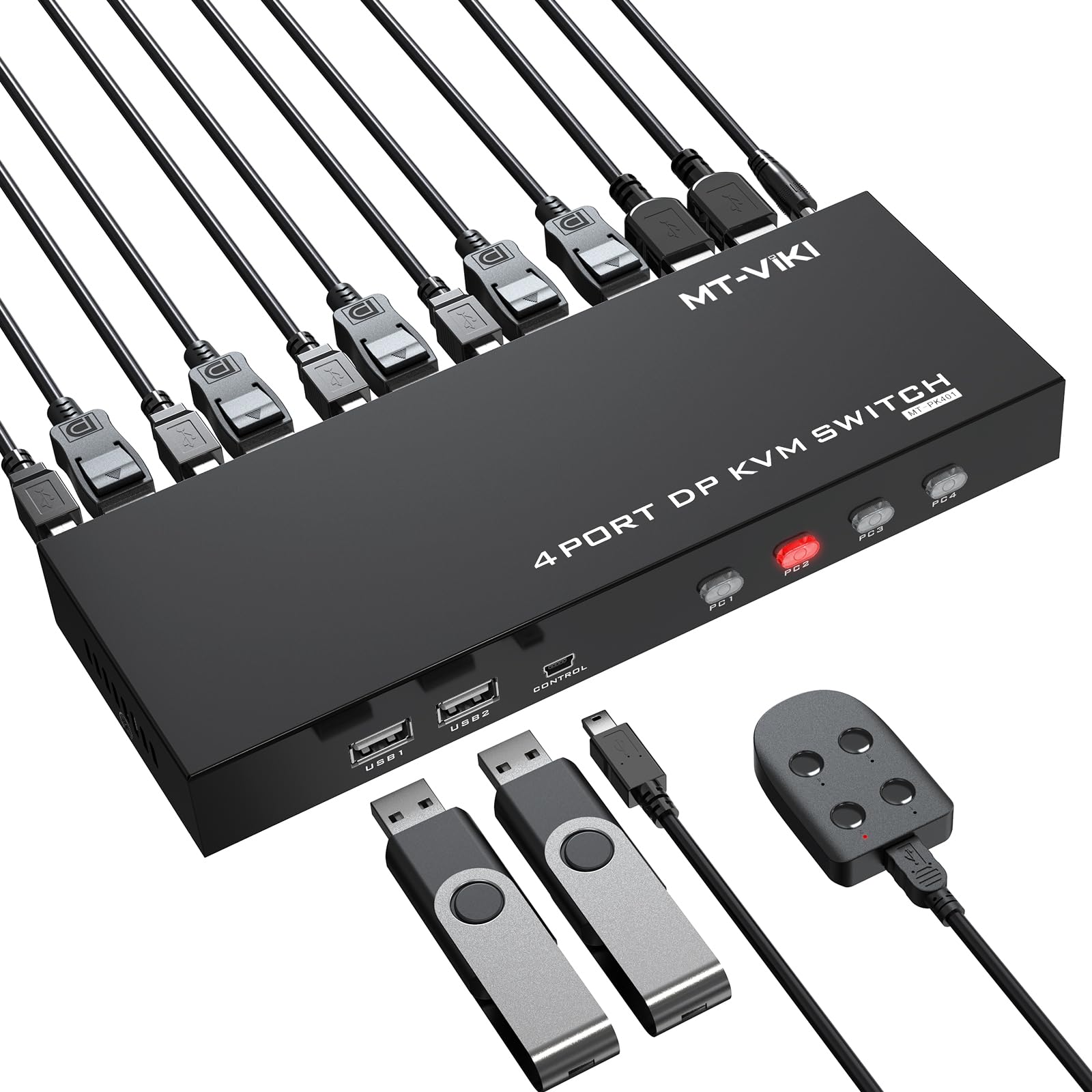 MT-VIKI KVM Switch DisplayPort 4 Port,4K@60Hz DP KVM Switch RGB 4:4:4 for 4 Computers Sharing 1 Monitor&Keyboard&Mouse, Support Hotkey/Button Switching, Include Cable