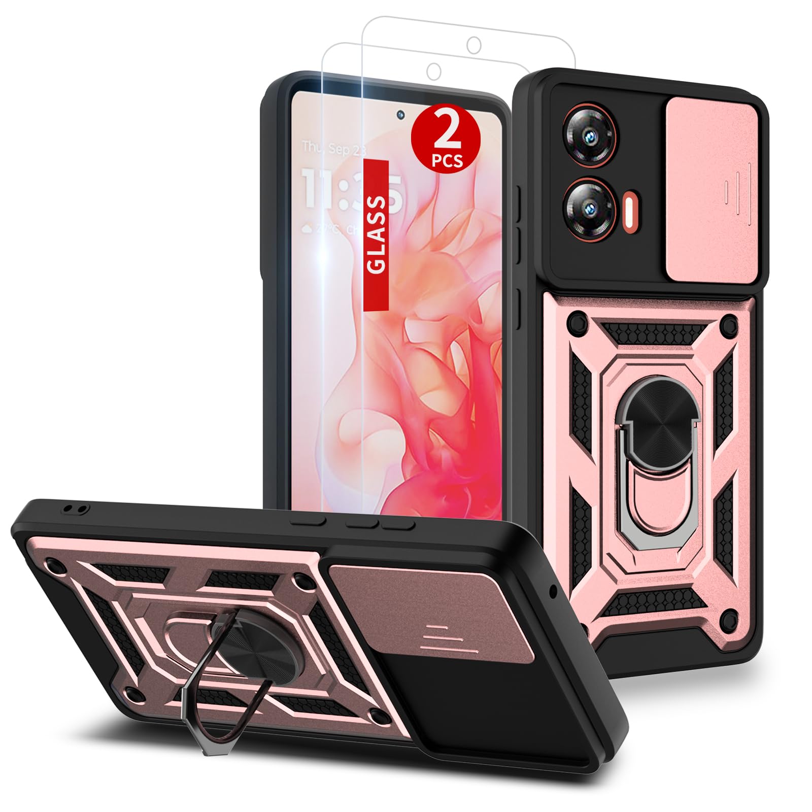for Moto G-Stylus 5g 2024 Case: with 2PC Screen Protector,Sliding Camera Cover and Kickstand for Phone Cover Moto g-Stylus 2024 case,Rose Gold