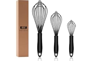 OYV Dishwasher Safe Silicone Whisk, Sealed Waterproof Design Set of 3, Professional Kitchen Whisks for Cooking Non-Scratch, Silicone & Stainless Steel Whisk, Heat Resistant Balloon Egg Beater, Black