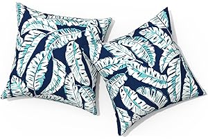 TWLEAR Outdoor Pillows for Patio Furniture 20x20 inch, Square Outdoor Throw Pillows with Inserts, Decorative Patio Pillows for Garden Couch Home Sofa Office Chair, Pack of 2, Baltic Palms White