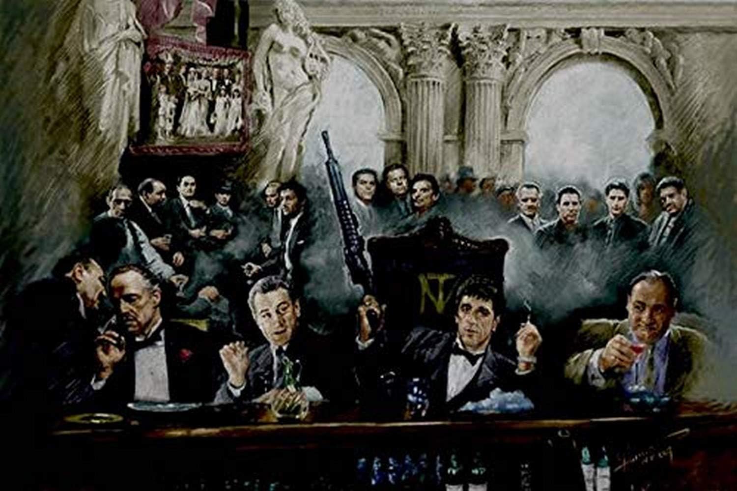 Amazon Com Buyartforless Gangsters At Bar 36x24 Godfather Scarface Sopranos Goodfellas Poster Print Decorative Accent Wall Art Multi Color Posters Prints