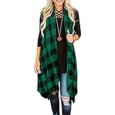 Ivay Womens Plaid Open Front Sweaters Sleeveless Duster Cardigans Drape Lightweight Vest Coat with Pockets