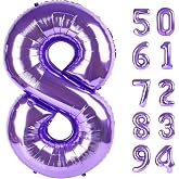 Purple 8 Balloon - Number Balloon 40 Inch, 8th Purple Birthday Decorations | Large foil number balloons for 8th birthday party, Purple blow up birthday balloon numbers for women and men