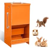 Rabbit Feeders Automatic for Cages,Orange 5 Pound Large Metal Trough Feeder | With Lid Galvanized Steel Outdoor Bunny Food Dispenser for Rabbits Chicken Guinea Pig Pet Other Small Animals