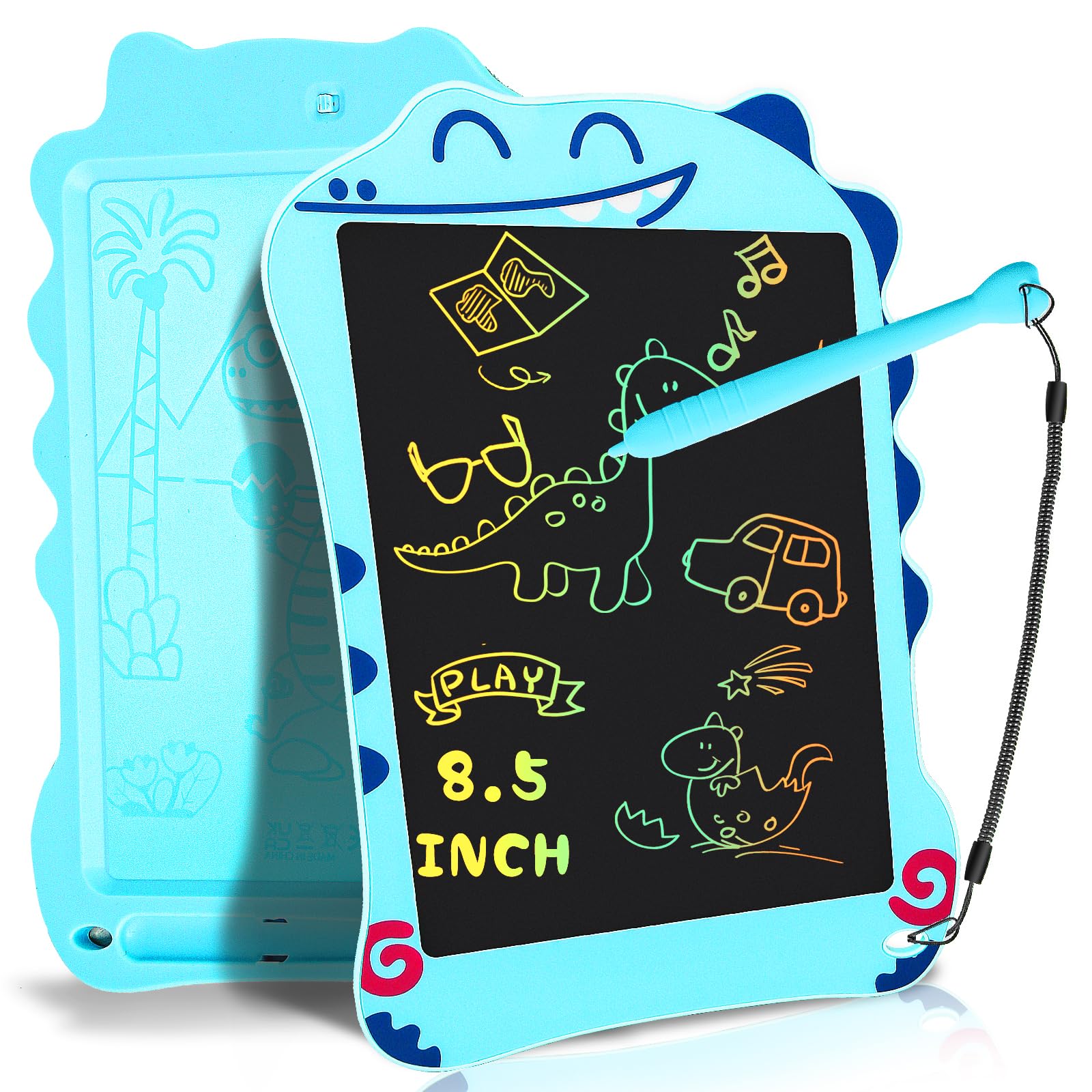 Decute Dinosaur LCD Writing Tablet Toys for Boys Kids Girls, Educational Toddler Drawing Tablet for Baby Boy Girl, Doodle Board Pad Toy for Aged 3 4 5 6-12 Kid Birthday Party School, 8.5 Inch Blue