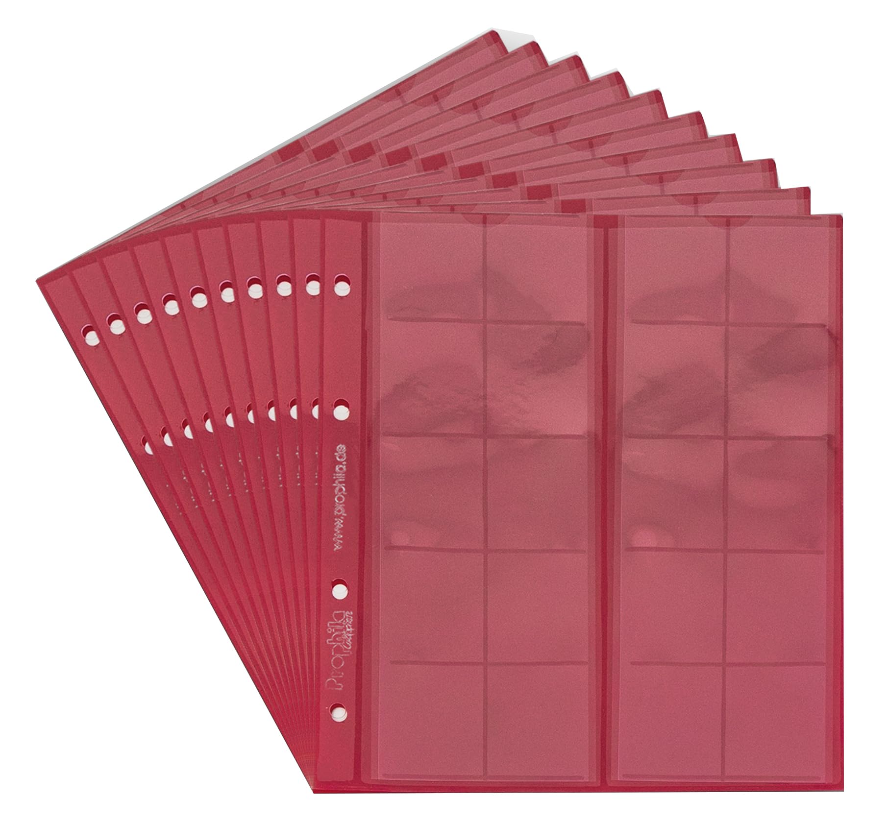 10 numismatic Prophila coin sheets, 20 pockets up to 34 mm Ø, e.g. 5 DM, 2 DM
