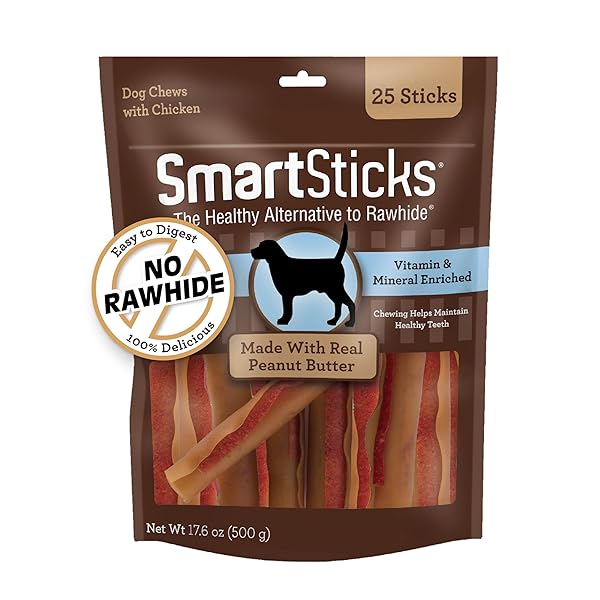 SMARTBONES SMARTSTICKS WITH REAL PEANUT BUTTER, 25 COUNT, TREAT YOUR DOG TO A RAWHIDE-FREE CHEWS FOR DOGS