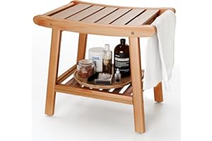 Bamboo Shower Bench for Inside Shower to Sit on,Waterproof Shower Stool for Shaving Legs,Spa Bathroom Shower Chair with Stora