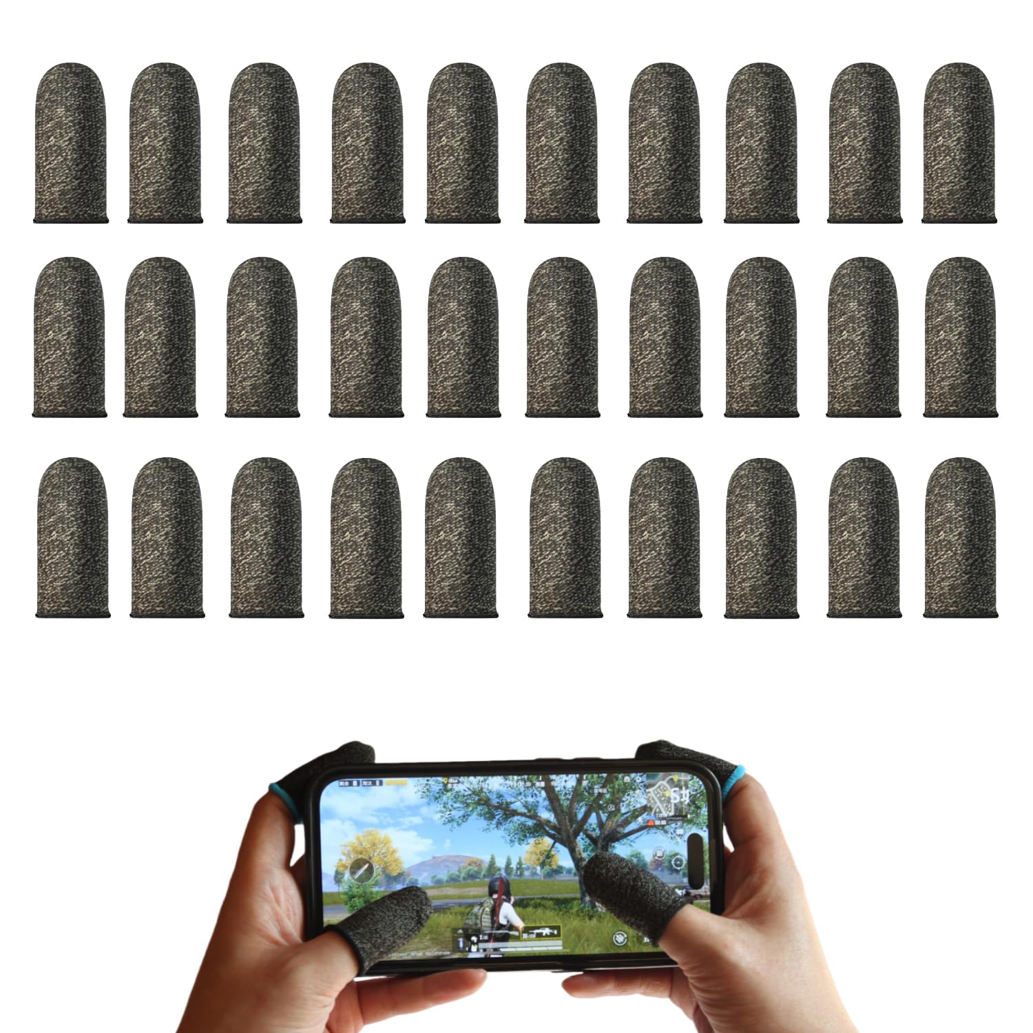 指サック 指サックゲーム用 スマホ ゲーム 親指 コアサック 【30個入り 超薄銀繊維 】 可愛い 超高感度 手汗対策 全指対応 誤触減少 柔らかい手触り 滑り止め 荒野行動 第五人格 PUBG Mobile Cod モバイル 十字キー 音ゲー 格ゲー Apex iPhone/Android/ipad対応 各種スマホゲームに対応 の商品画像