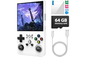 AQHH R36Max Handheld Game Console, Portable Mini Retro Handheld Game Console, 4.0 Inch IPS Video Gaming Console with 64GB TF Card Retro Games, 4000mAh Battery, Light White