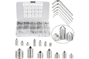 HanTof 340Pcs Metric M2.5/M3/M4/M5/M6/M8 304 Stainless Steel Allen Head Hex Socket Cone Point Set Screws,Internal Hex Drive G