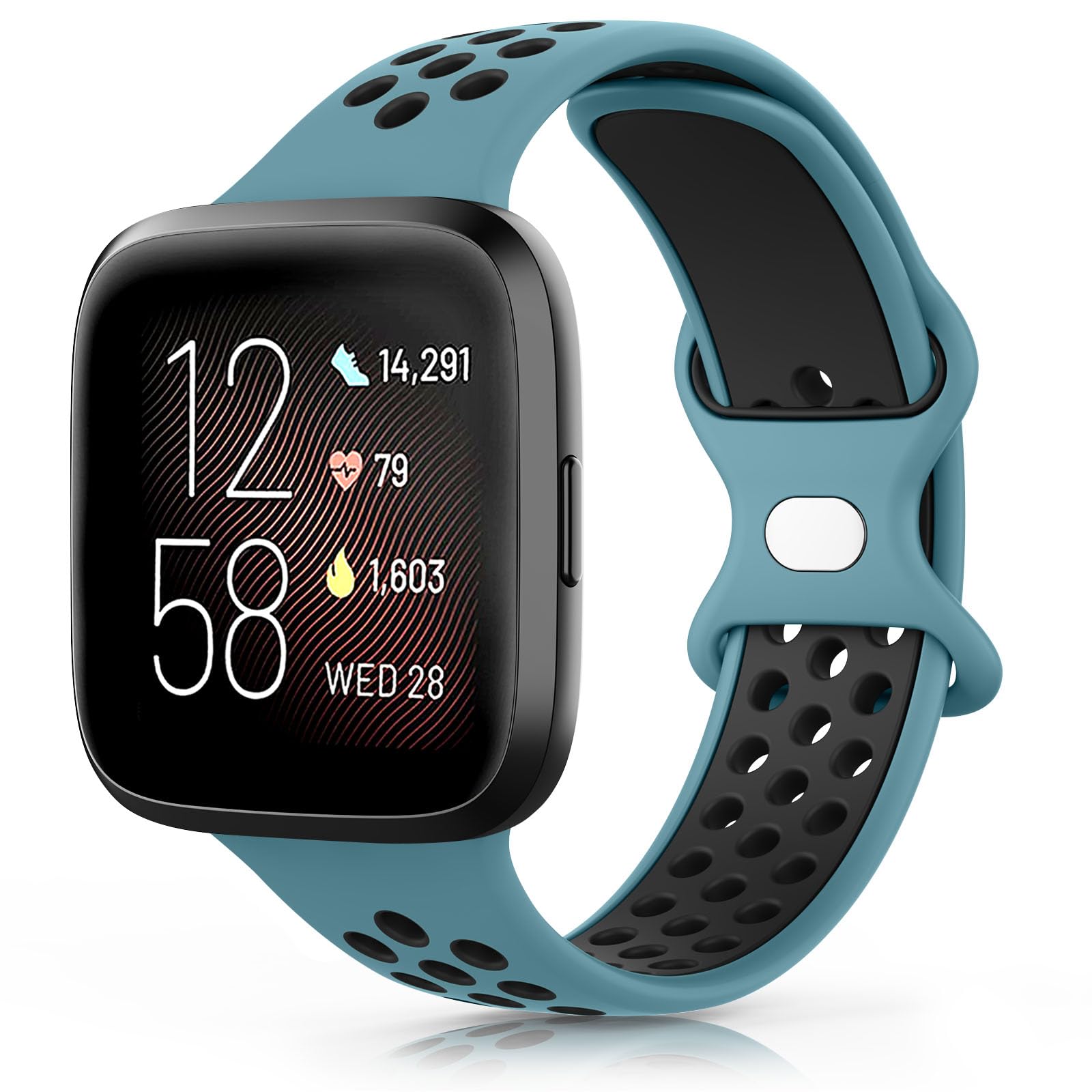 Tobfit Strap for Fitbit Versa 2 Straps for Women Men/Fitbit Versa Lite Strap, Breathable Adjustable Soft Silicone Replacement Band compatible with Fitbit Versa 2 (Cyan/Black)