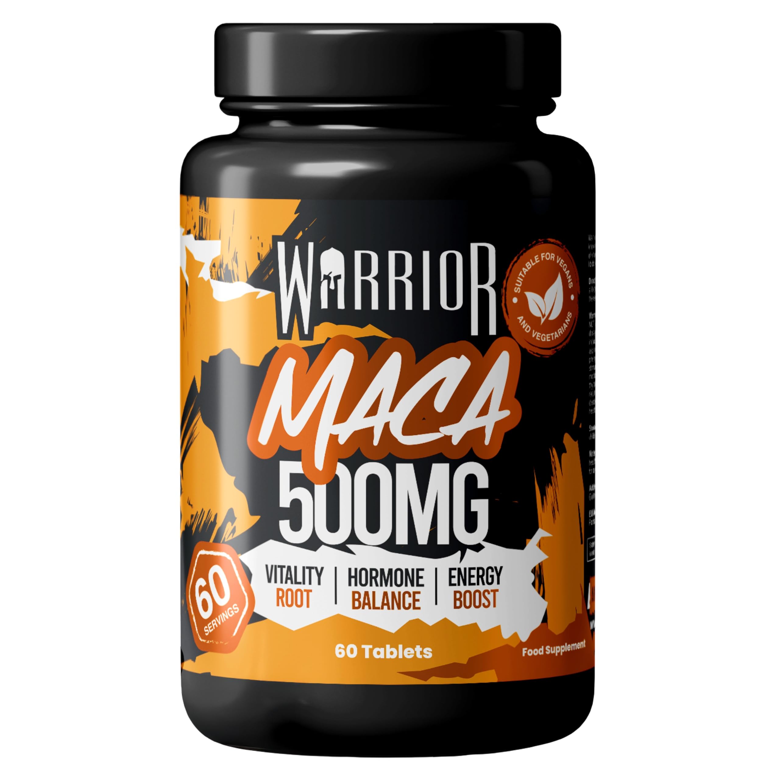 Warrior Maca Root Capsules, 500mg – for Women and Men – Pure Peruvian Maca Root Powder Extract (10:1) – Vitality, Hormone Balance, Fertility and Energy Support, 60 Tablet Supplement