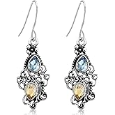 unixmoment Bohemian Vintage Silver Tribal Flower Teardrop Dangle Drop Earrings Crystal Floral Hook Earrings For Women