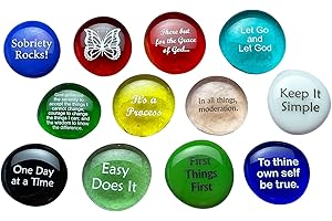 Lifeforce Glass Recovery Stones, 12 Daily Reminders for Sobriety, Variety Pack, Perfect for 12 Step