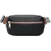 FOXLOVER Small Leather Fanny Packs for Women Waterproof Belt Bag Crossbody Sling Chest Bag Designer Mini Travel Purse(Black)