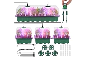 Kesfitt Seed Starter Tray with Upgraded Grow Light,4 Packs Seedling Starter Kits with 72 Cells Soft Silicone,Humidity Dome,Reusable Seed Starting Trays Germination Kit for Plant Seeds Growing