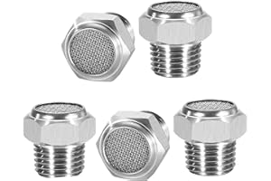 MOUMOUTEN 5Pcs Air Pneumatic Mufflers, PT 1/4" Male Thread 304 Stainless Steel Flat Head Mesh Silencer Fitting for Industrial