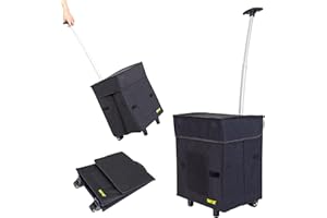 dbest products Smart Cart, BLACK Collapsible Rolling Utility Cart Basket Grocery Shopping Teacher Hobby Craft Art
