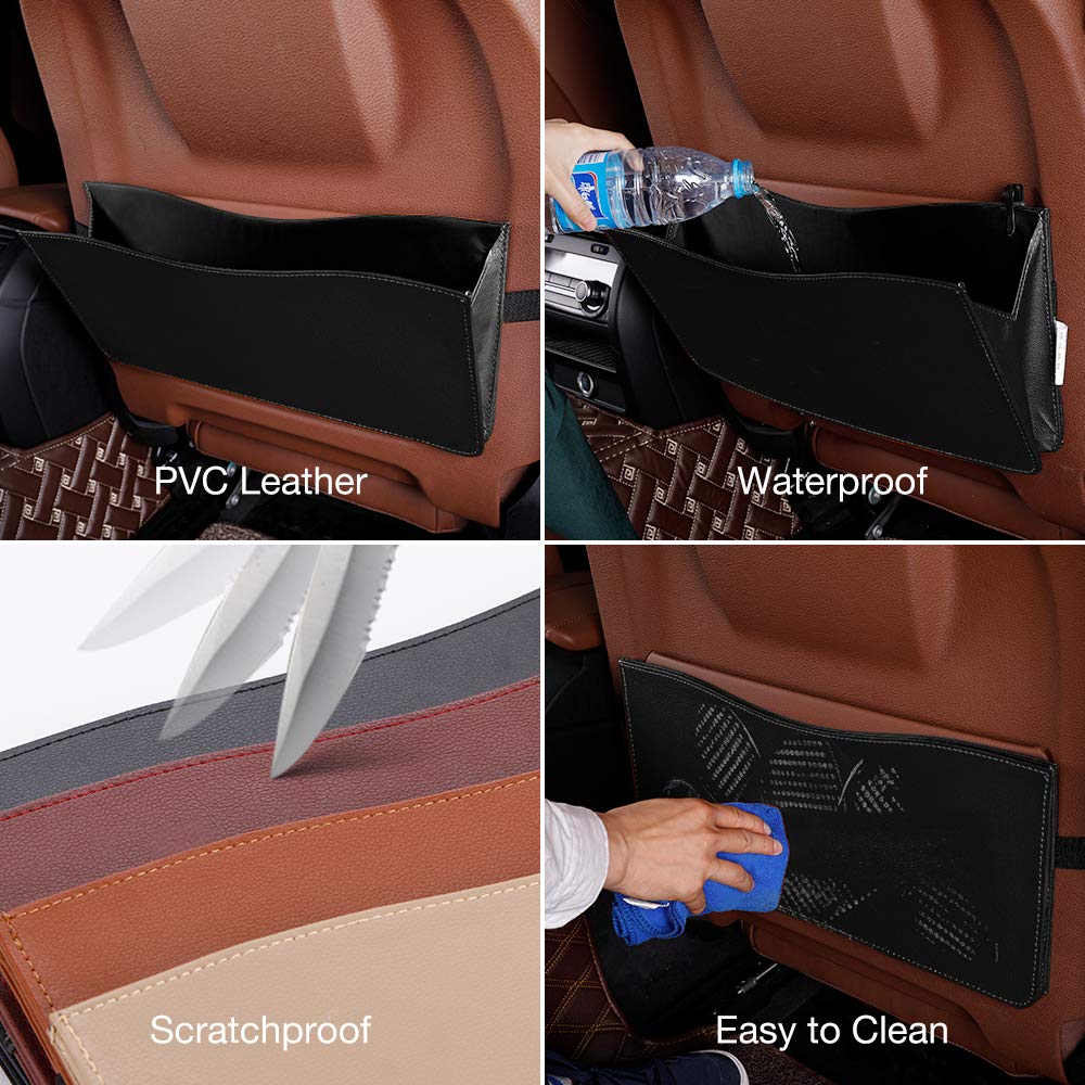 QUEES Car Trash Can Garbage Bag Organizer Interior Accessories Waste Basket Bin Best for Hanging Font on Back Seat Vehicle Bags Holder Kick Mat for Automotive Cars SUV Truck Mini Van