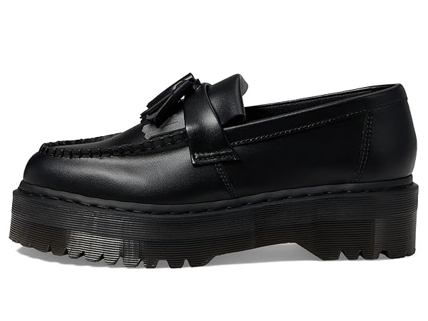 DR. MARTENS UNISEX VEGAN ADRIAN PLATFORM TASSEL LOAFER, BLACK FELIX RUB OFF, 10 WOMEN/9 MEN