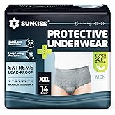 SUNKISS Incontinence Underwear for Men,Daytime Disposable Adult Pull Ups,Mens Protective Briefs with Maximum Absorbency, XXLarge, Grey, 14 Count